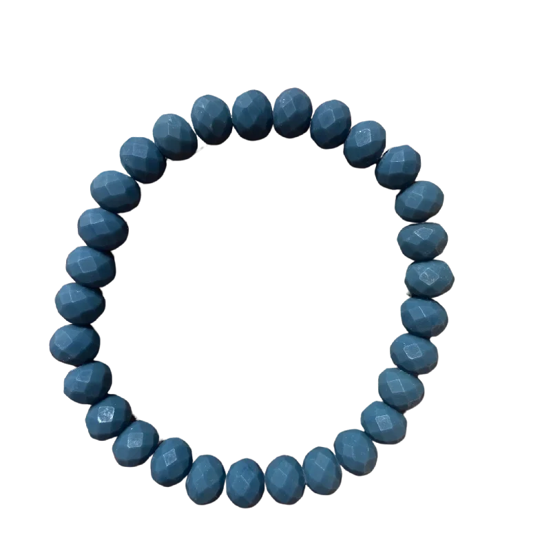 Matte Dark Blue Grey Faceted Rondelle 8mm Bracelet