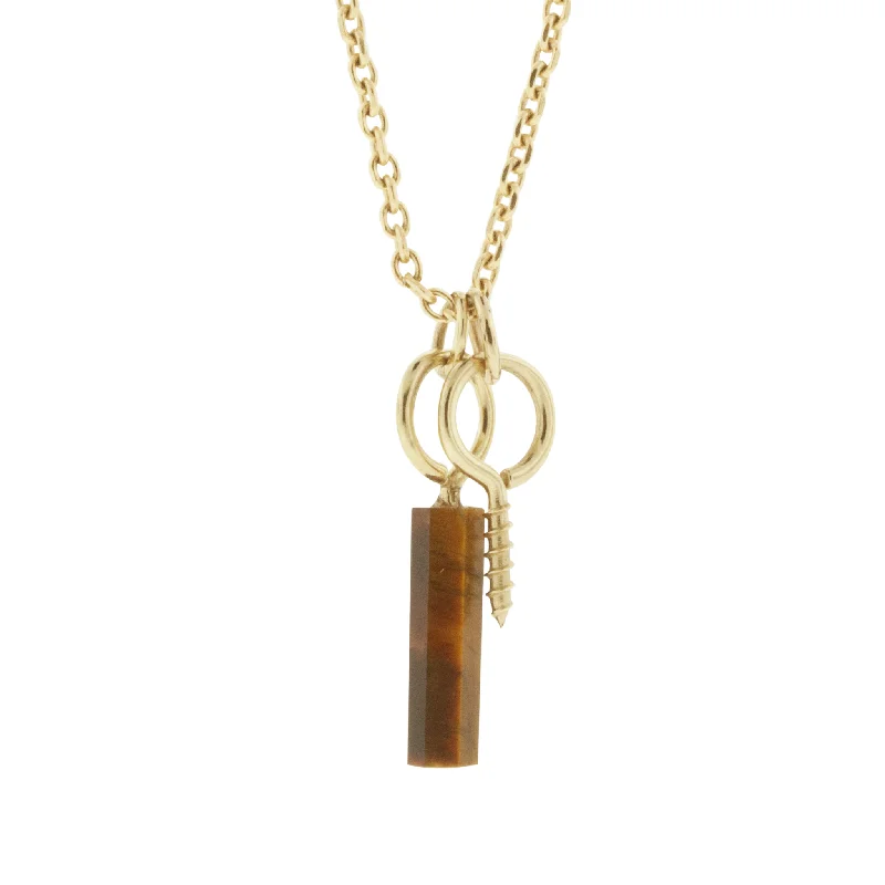 Double Hook Eye Screw Tiger's Eye Pendant Necklace