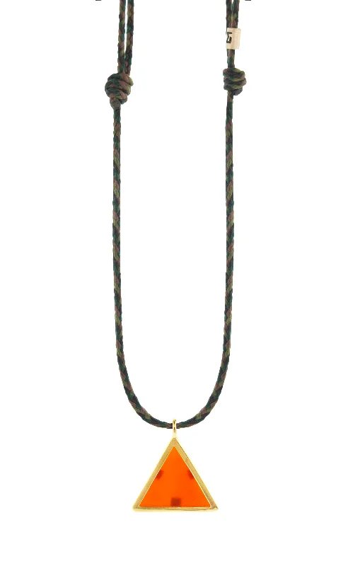 Gold Carnelian Triangle Pendant on Adjustable Cord Necklace