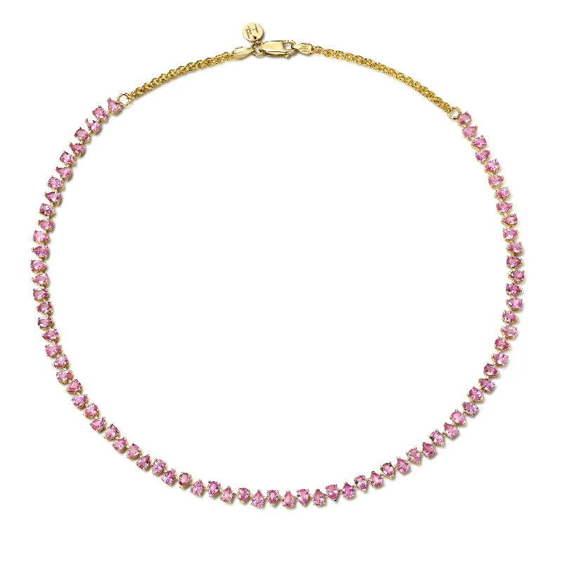 Baby Reverse Water Drop Pink Sapphire Tennis Necklace