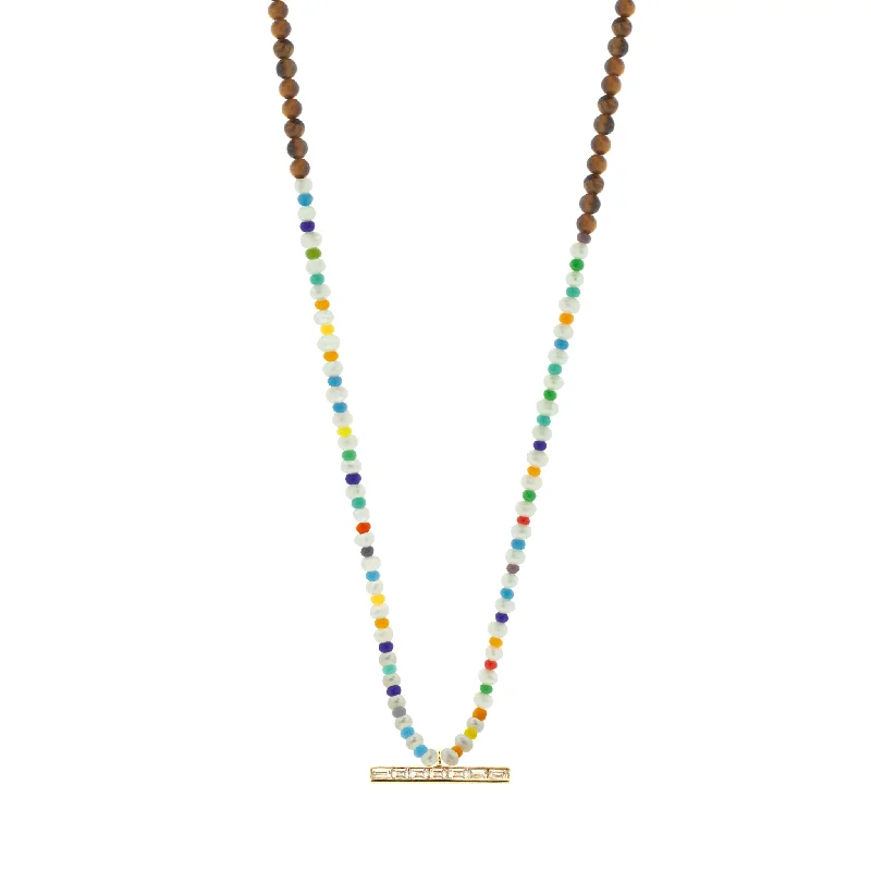 TLC Diamond Baguette ID Bar on Beaded Necklace