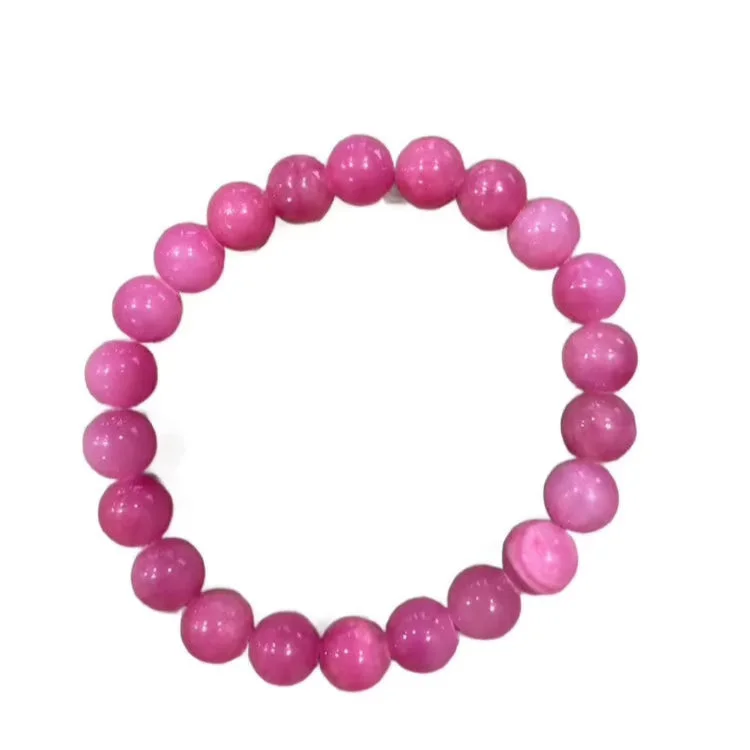 Hibiscus Pink Mountain Jade 8mm Bracelet