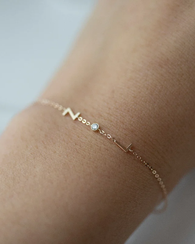 14k letter bracelet with small genuine diamond bezel