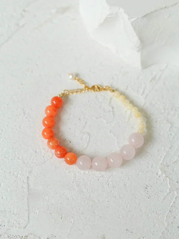 Vibrant Multicolored Gemstone Beaded Bracelet-Orange Pink Bracelet