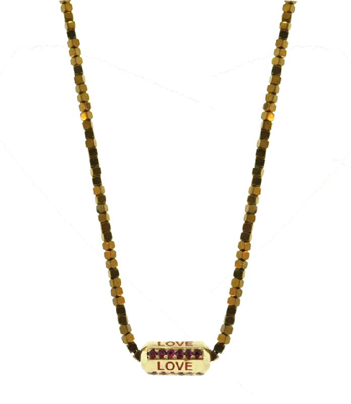 Gold Love Beaded Necklace With Rubies