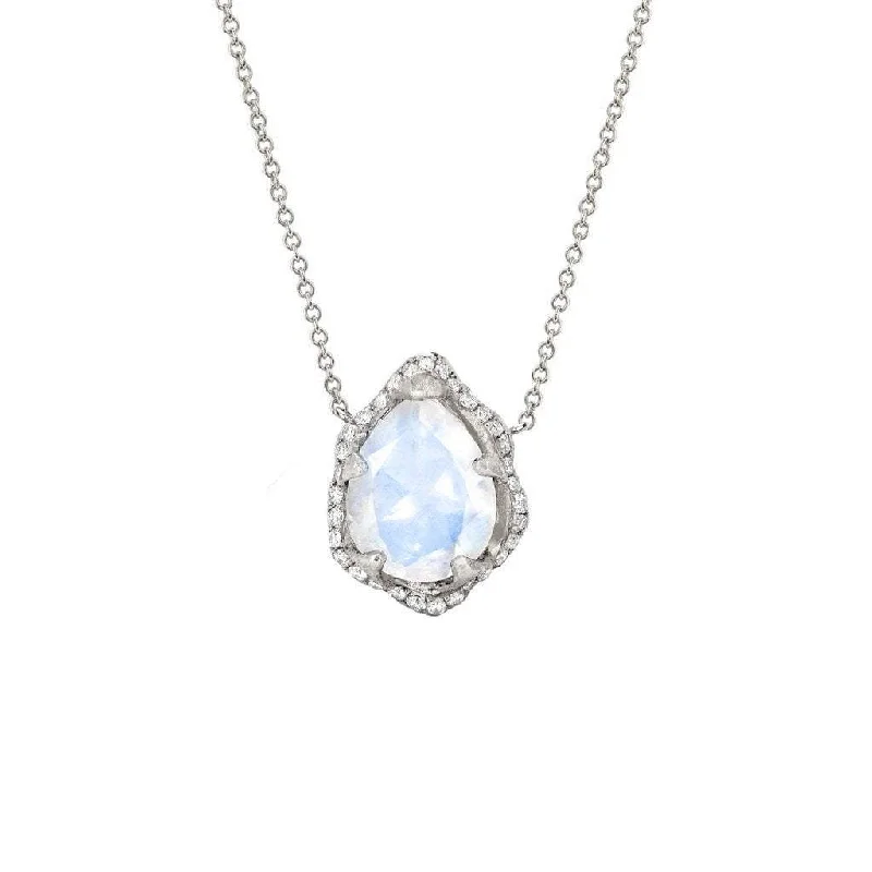 Baby Queen Water Drop Moonstone Necklace with Full Pavé Diamond Halo | Ready to Ship