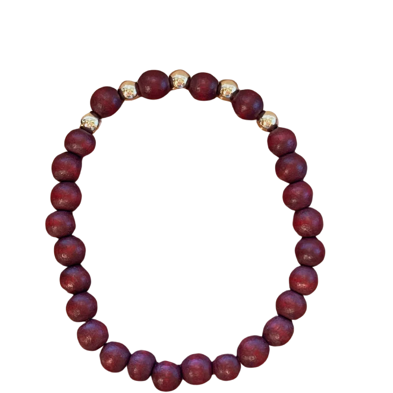 Kenley 14kt Gold Filled Burgundy Red Wood 6mm Bracelet