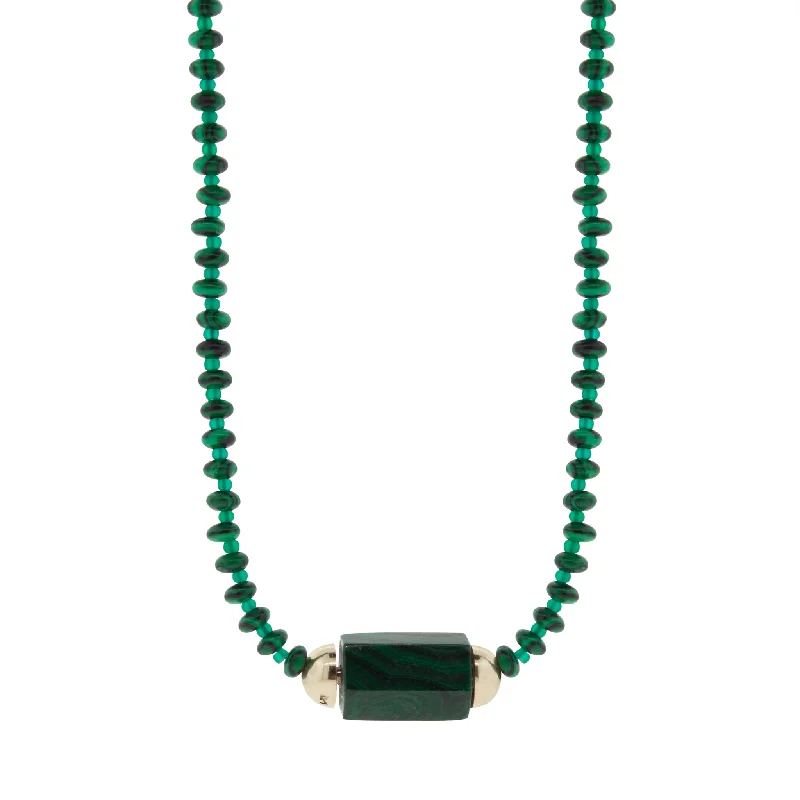 Malachite Hexagon Bolt Beaded Necklace