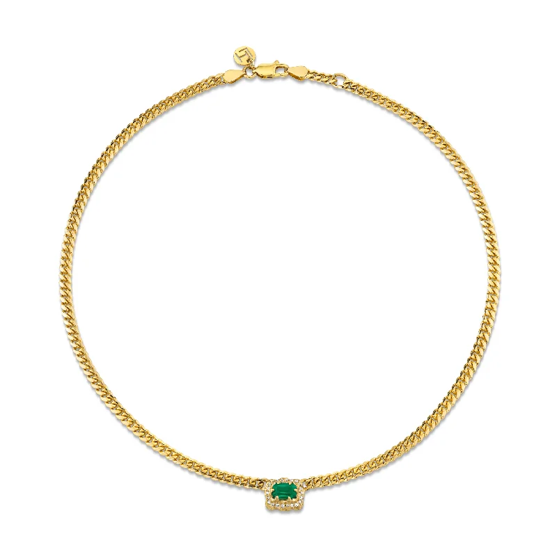 Micro Queen Emerald Cuban Choker Full Pave Halo