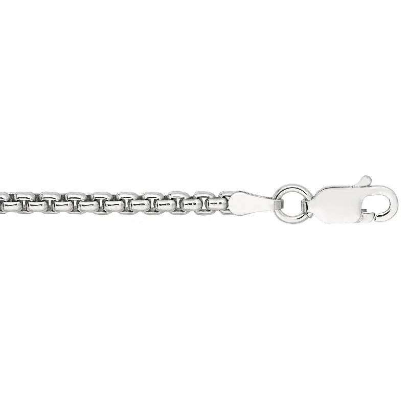 Rhodium Plated 2.2mm Round Box Chain 18” Necklace in Sterling Silver