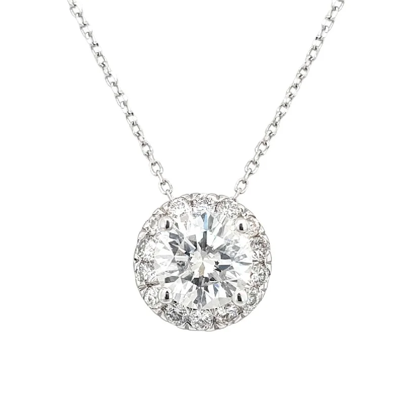 Round Diamond Halo Slide Pendant Necklace in White Gold, 1.25 cttw