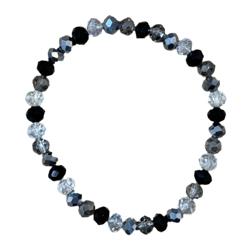 Black and Silver Mix Faceted Rondelle 6mm Bracelet