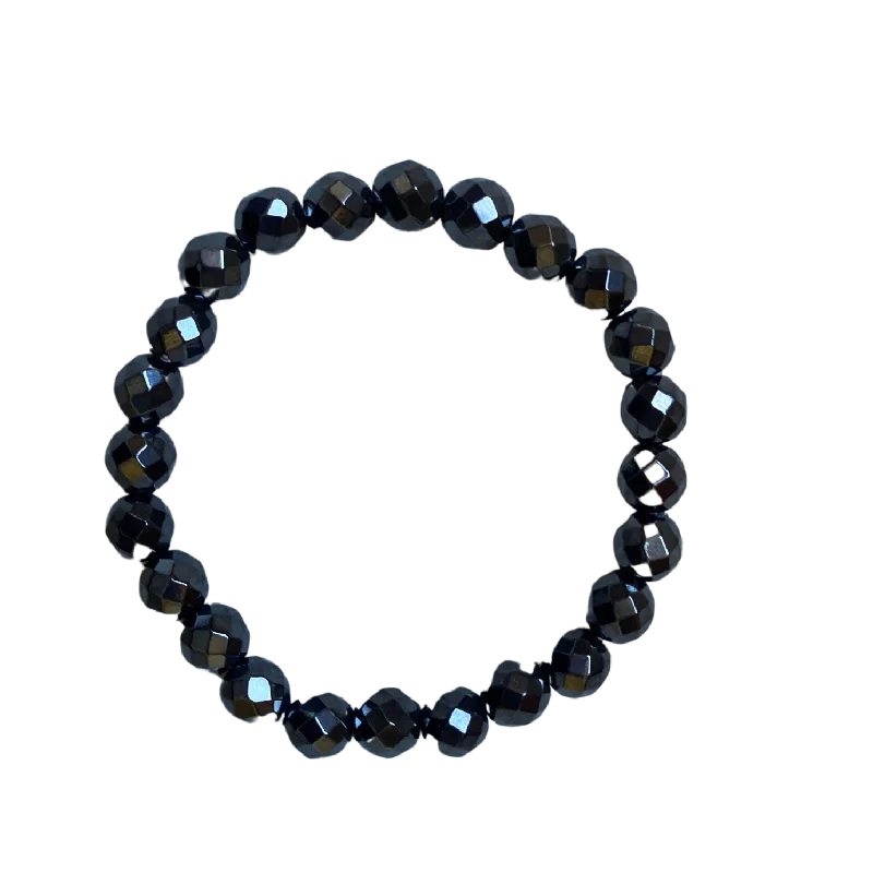 Charcoal Faceted Hematite 8mm Bracelet