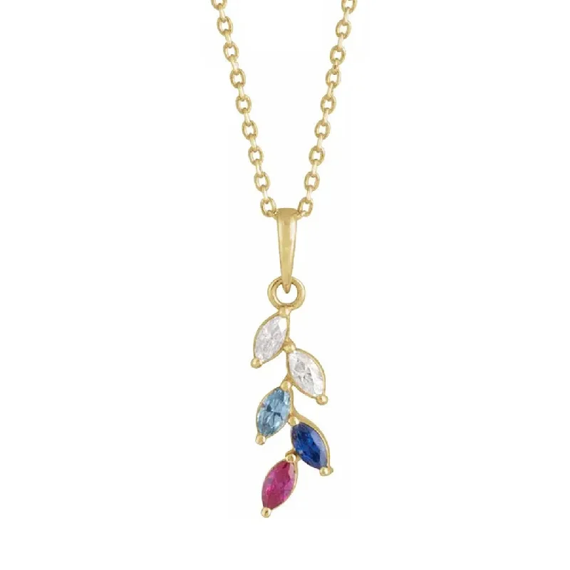 Family Birthstone and Diamond Leaf Pendant