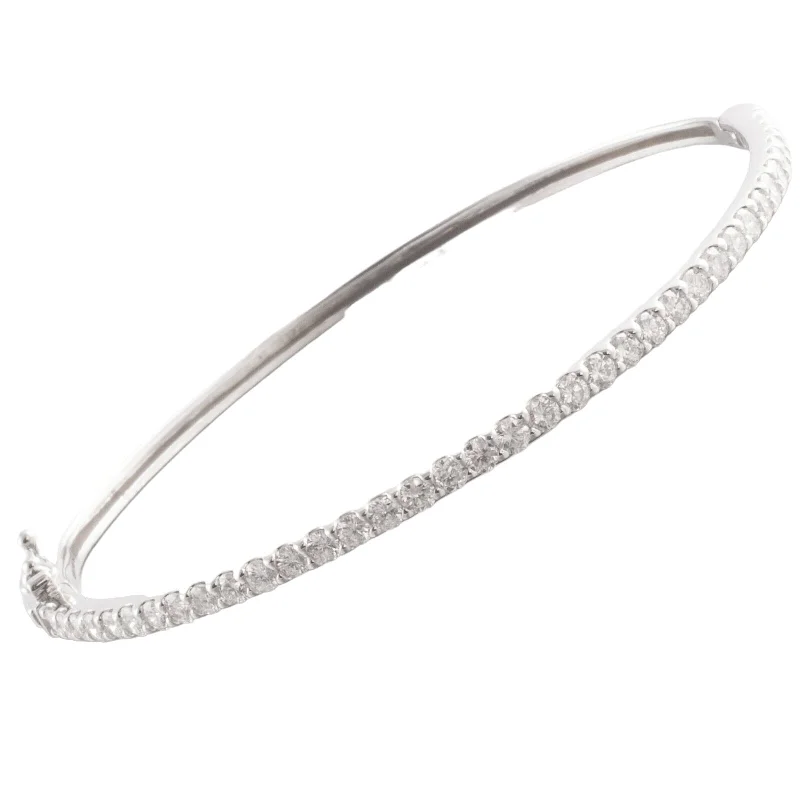 14k White Gold Hinged Halfway Diamond Bangle Bracelet  1.93ctw 10.3g