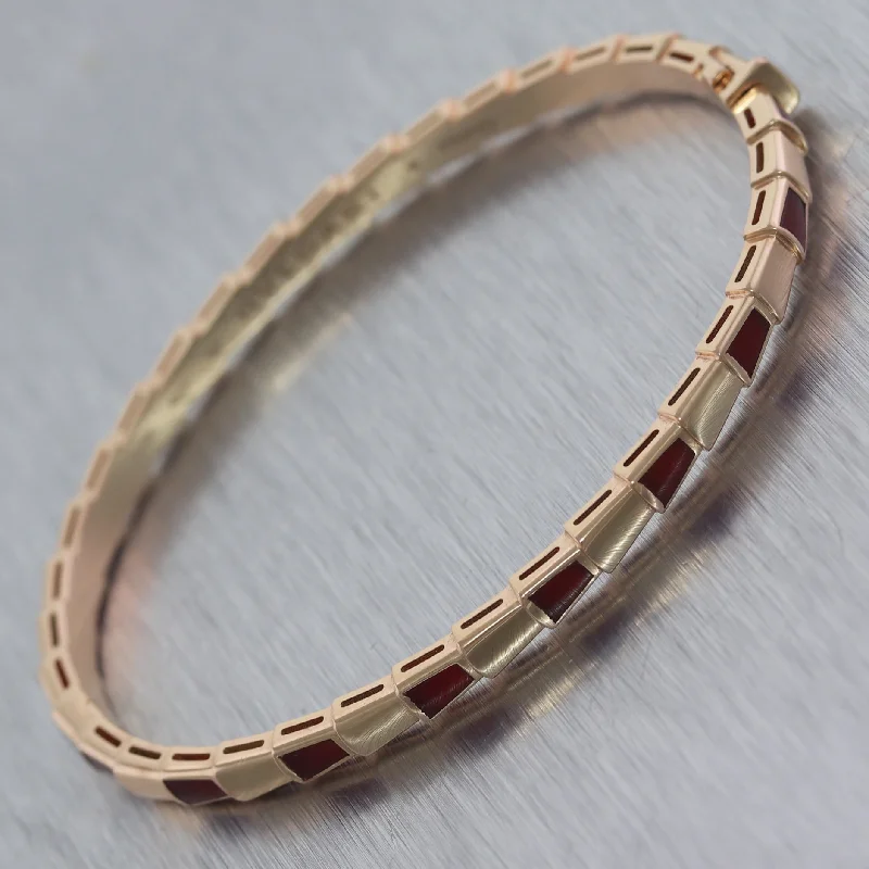 BVLGARI 18k Rose Gold Carnelian Serpenti Viper Bangle Bracelet