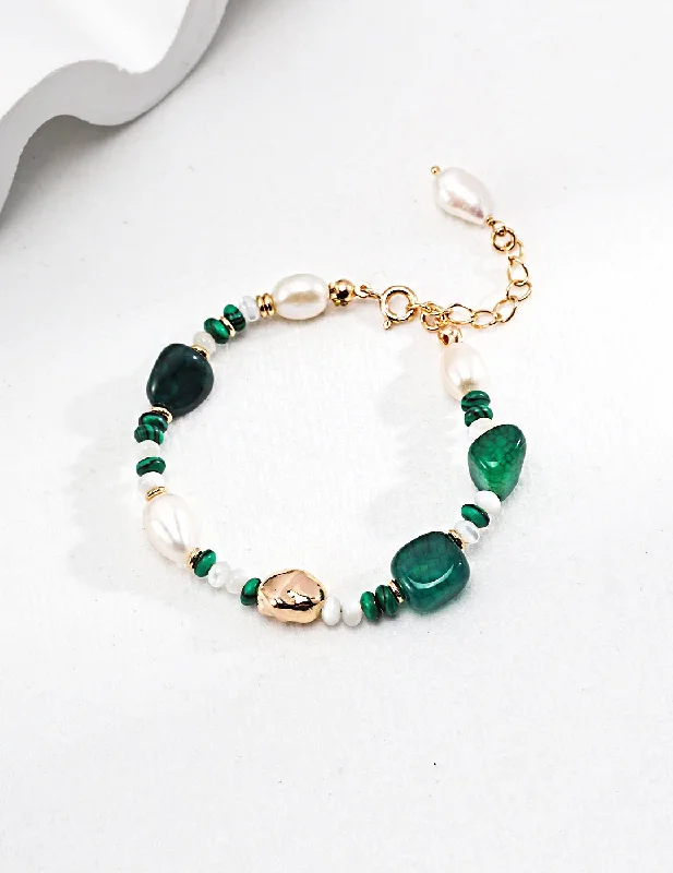 The Multielement Bracelet Featuring Malachite Pearls and Green Onyx