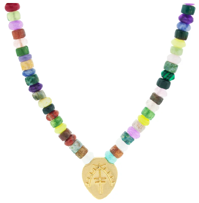 Moor Shield Pendant on Multi Gemstone Beaded Necklace