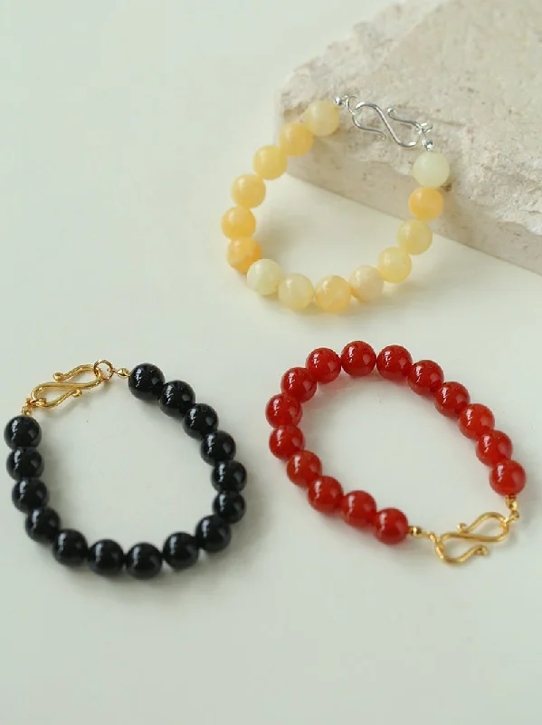 Black  Agate Red  Agate Yellow Jade 10mm Beaded Bracelet