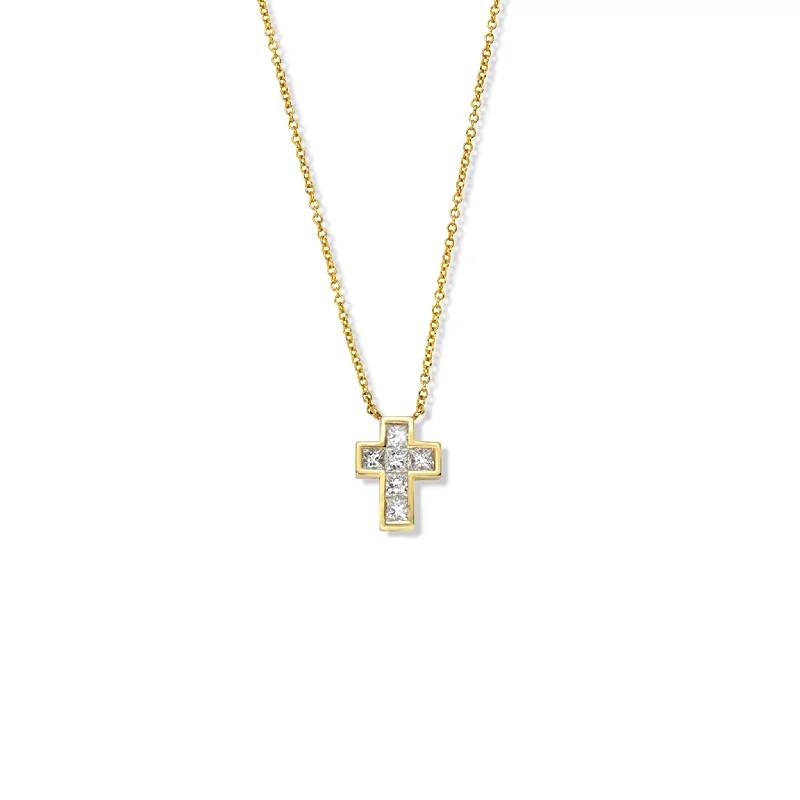 Princess Cut Diamond Cross Necklace